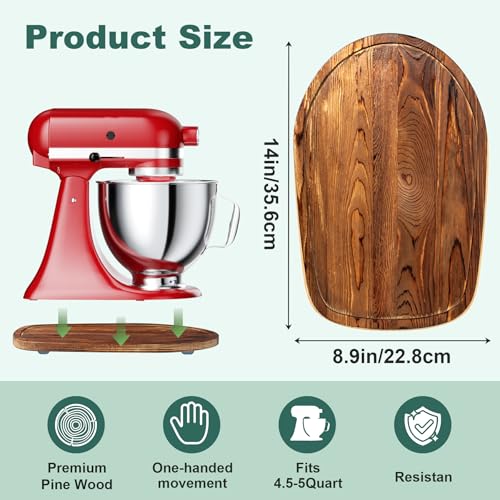 Image of GuanQiao Food-Grade Bamboo Slider for KitchenAid 4.5-5 Qt Tilt Head Stand Mixer, Appliance Sliding Mat for Kitchenaid Artisan, Kitchen Countertop Storage Accessories Mixer Moving Tray Attachments