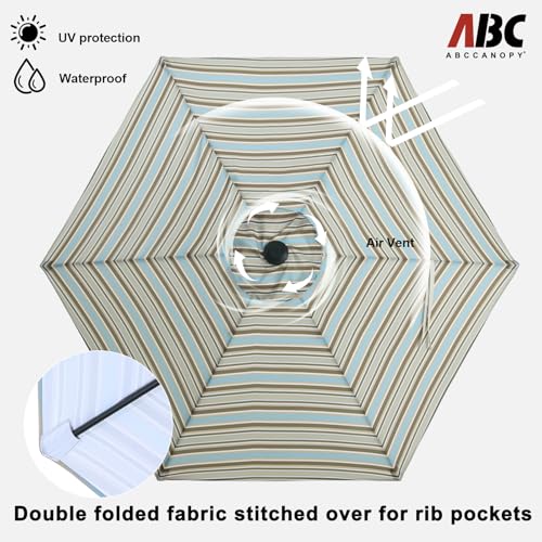 Image of ABCCANOPY 7.5FT Patio Umbrella Outdoor 6 RibsTable Umbrella | Fade & UV Resistant Fabric,6 Fiberglass Ribs,Smooth Crank System,Khaki Gray Stripe,Great for Patio,Backyard,Garden,Deck