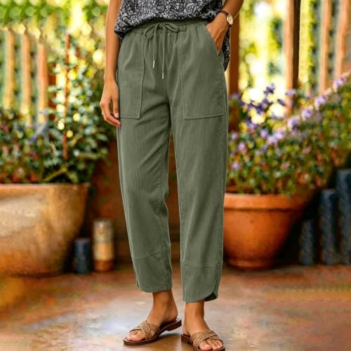 Womens Corduroy Wide Leg Baggy Pant High Waist Drawstring Pocket Split Hem - image 3