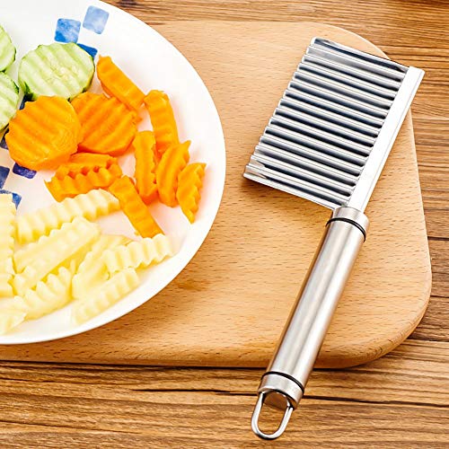Image of Stainless Steel Potato Cutter Crinkle Chopper for French Fries, Vegetables & Fruits Wavy Blade Kitchen Knife, Multipurpose Decorative Slicer Tool Salad, Chips, Garnishing, Silver
