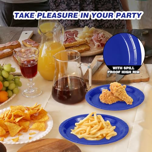 Image of Royal Blue Disposable Paper Plates, 7'' Dessert Cake Plates, 50 Count Bulk