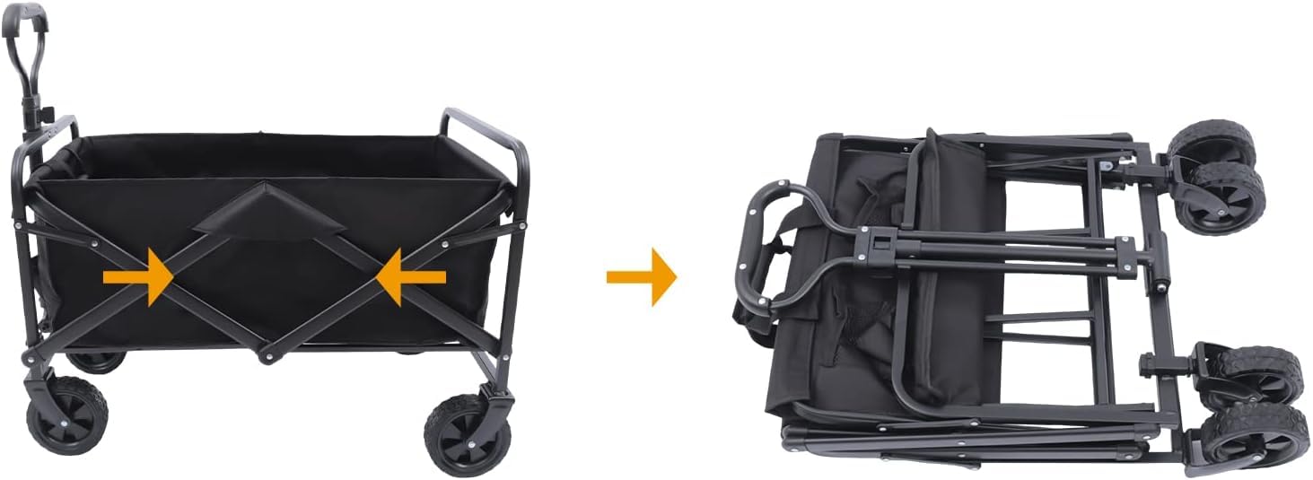 Carrello da festival, carrello pieghevole da campeggio, 4 ruote girevoli a 360° con manico regolabile, carico 80 kg, adatto per attività all'aperto, spiagge, giardini