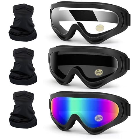 4-FQ Motorcycle Motocross Goggles 3-Pack with Neck Gaiter ATV Goggles Dirt Bike Goggles Riding Bike Goggles UTV Offroad Goggles Windproof Glasses UV400 Anti-Fog Scratch Dustproof for Adult Youth Kids Cover