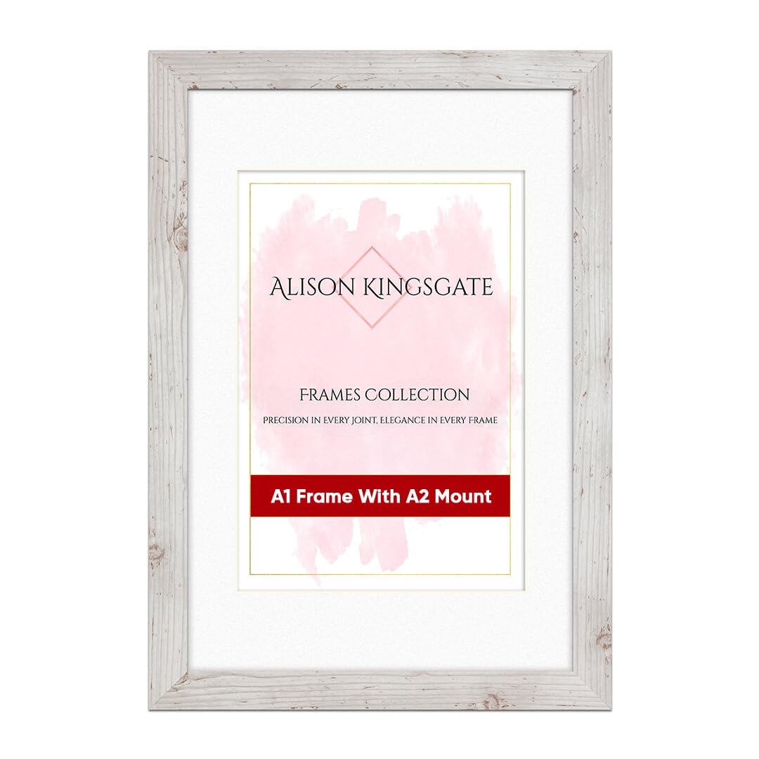 Alison Kingsgate A1 W/Oak Picture Frame with Mount for A2 Photo - Engineered Wood Photo Frame with Precision Cut Cardboard Mount - Ideal for Posters - Sizes & Colours Available โ image 1