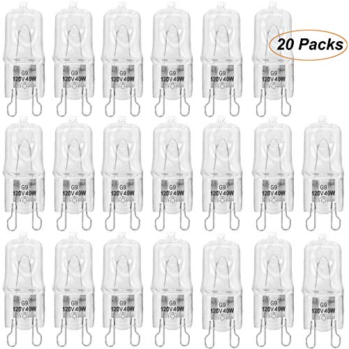 20 Packs G9 Halogen Light Bulbs, Q40/G9/CL/120Volt 40 Watt Halogen Bulbs 2 Pin