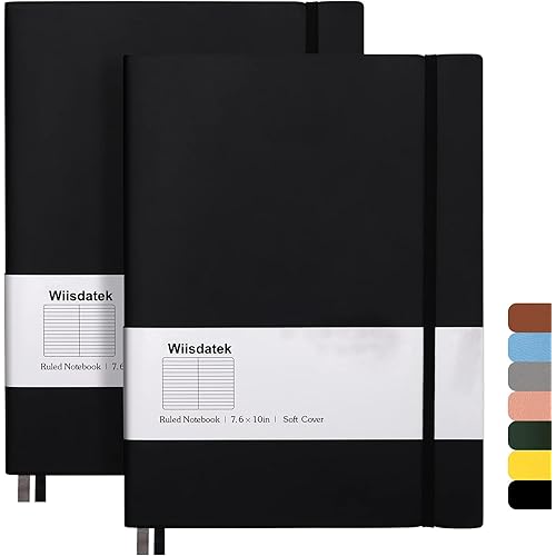 Wiisdatek B5 College Ruled Notebooks - 2 Pack B5 Large Journal Notebooks with 376 Numbered Pages,100gsm Thick Lined Paper,Soft PU Leather Cover,7.6 X 10 inch(BLACK)