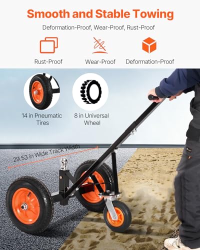 VEVOR Rangierhilfe Anhänger, 454 kg Stützlastkapazität, 425 & 560 mm einstellbare Höhe, 50,8 mm Kugel, 355,6 mm Luftreifen, Karbonstahl, zum Bewegen von Wohnmobilanhängern