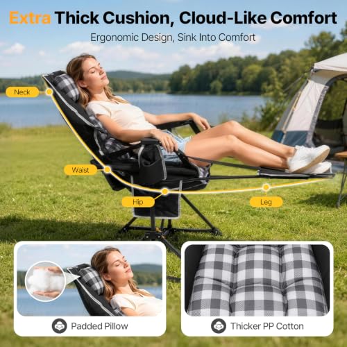 Suteck Silla de Camping Hamaca con Reposapiés, Acolchado Grueso, Negro a Cuadros miniatura 3