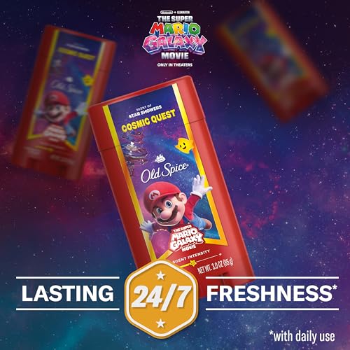 Image of Old Spice Aluminum Free Deodorant for Men, Old Spice x The Super Mario Galaxy Movie, 24 /7 Lasting Freshness, Lasting Odor Protection, Smell Super with Cosmic Quest, Star Showers Scent, 3.0 oz