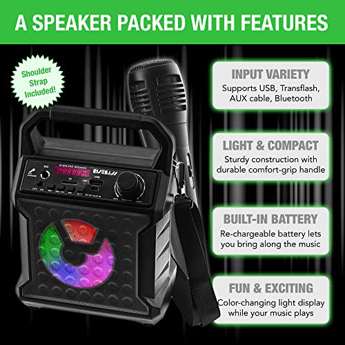 Risebass Portable Bluetooth Speaker With Microphone Set - Home Karaoke Machine And Pa System For Kids And Adults With Party Lights - Rechargeable Usb Speaker Set With Fm Radio, Sd Card And Aux (Black) #TOP2