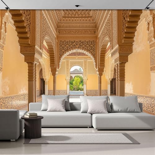 Papel tapiz fotográfico Islam Corredor 250An×175Al cm Tejido No Tejido Fondo De Pantalla Magnífico Arco Fotomurales Decoración Pared Dormitorio Sala Oficina Salón Murales, Marrón