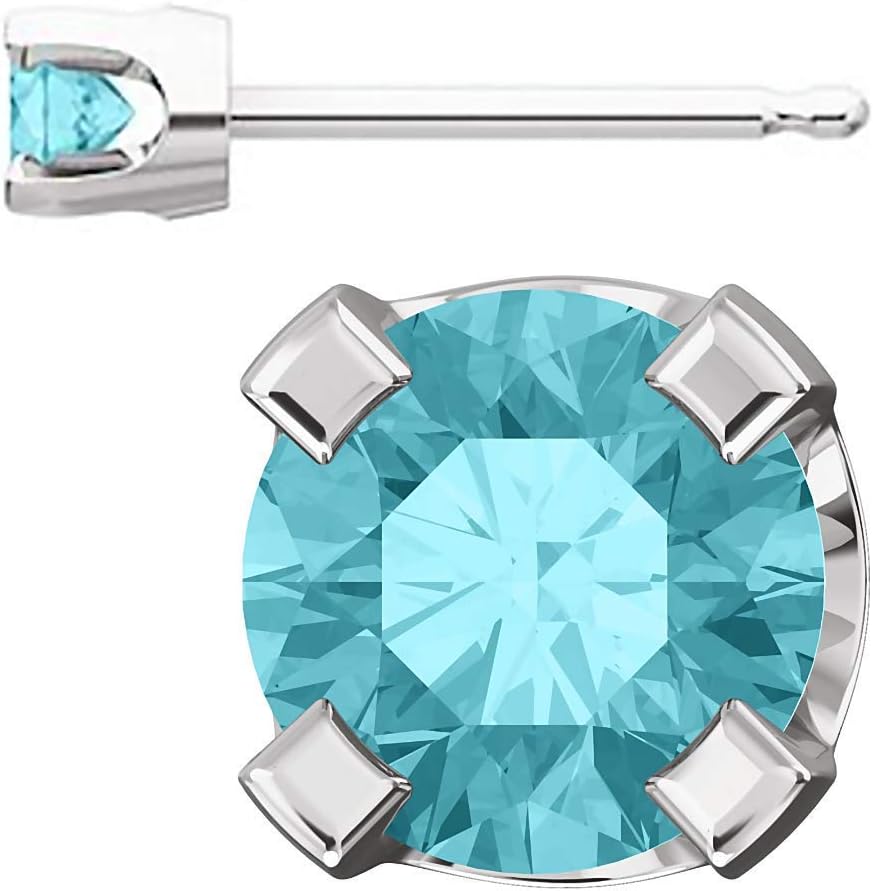 Trustmark White Gold 3mm Natural Blue Zircon Stud Earrings