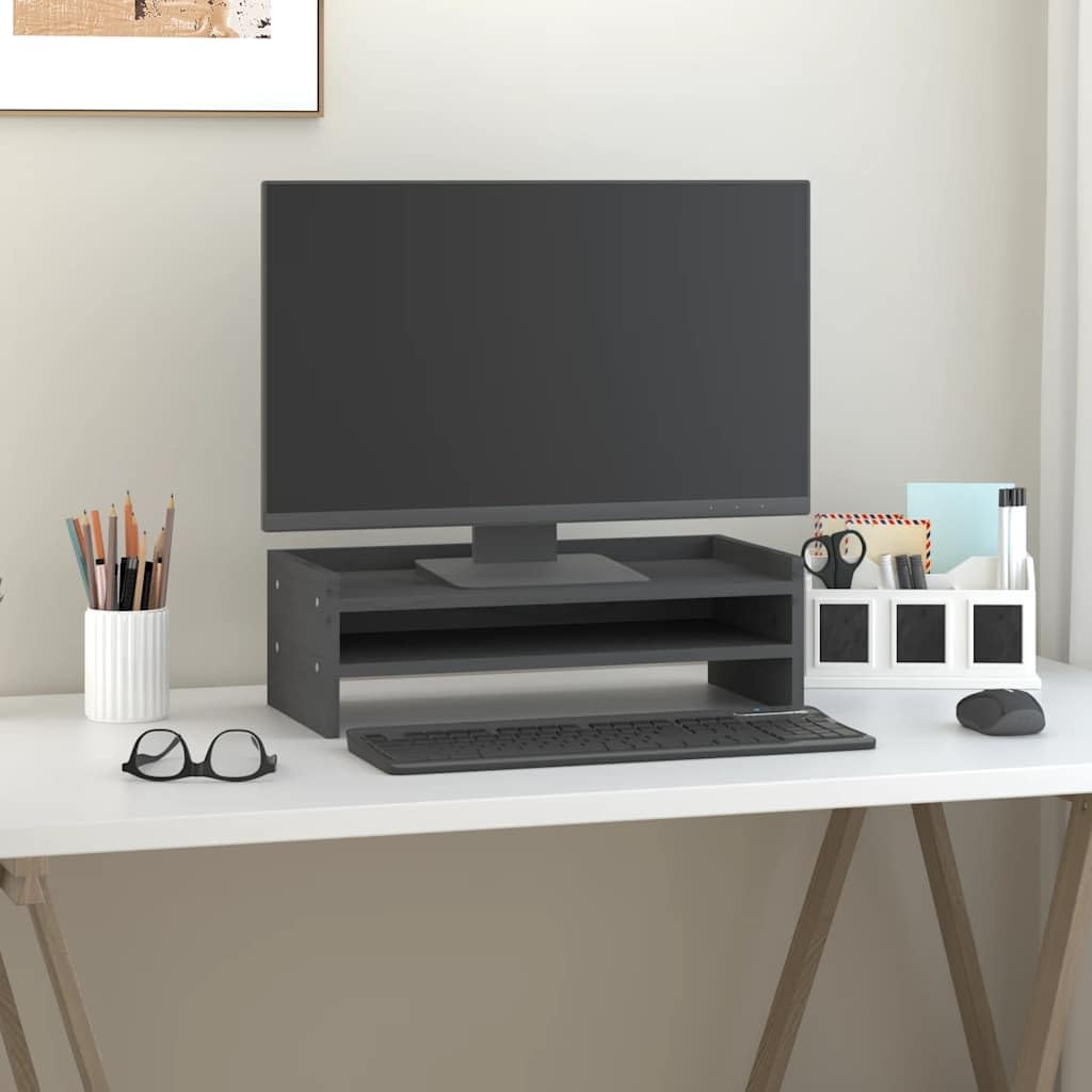 Mangloder - Supporto per monitor in legno di pino massiccio, 50 x 24 x 16 cm, per lavoro ergonomico in casa, ufficio, organizer da scrivania, vano portaoggetti, gestione dei cavi, soluzione stabile