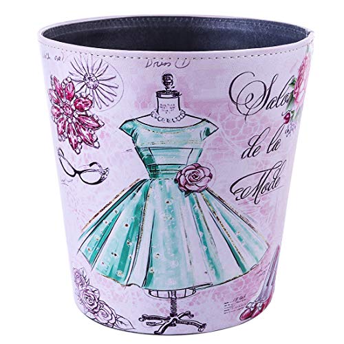 10L/2.64 Gallon Trash Can, Decorative Waste Basket, PU Leather Waste Paper Basket, Waterproof Garbage Can for Bathroom, Bedroom, Office, Kitchen and Living Room - Green Dress