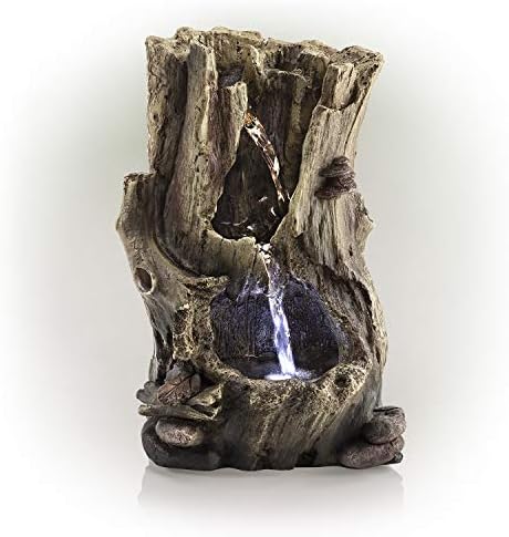 Alpine Corporation 11" Tall Indoor Rainforest Tabletop Fountain with LED Lights , Beige