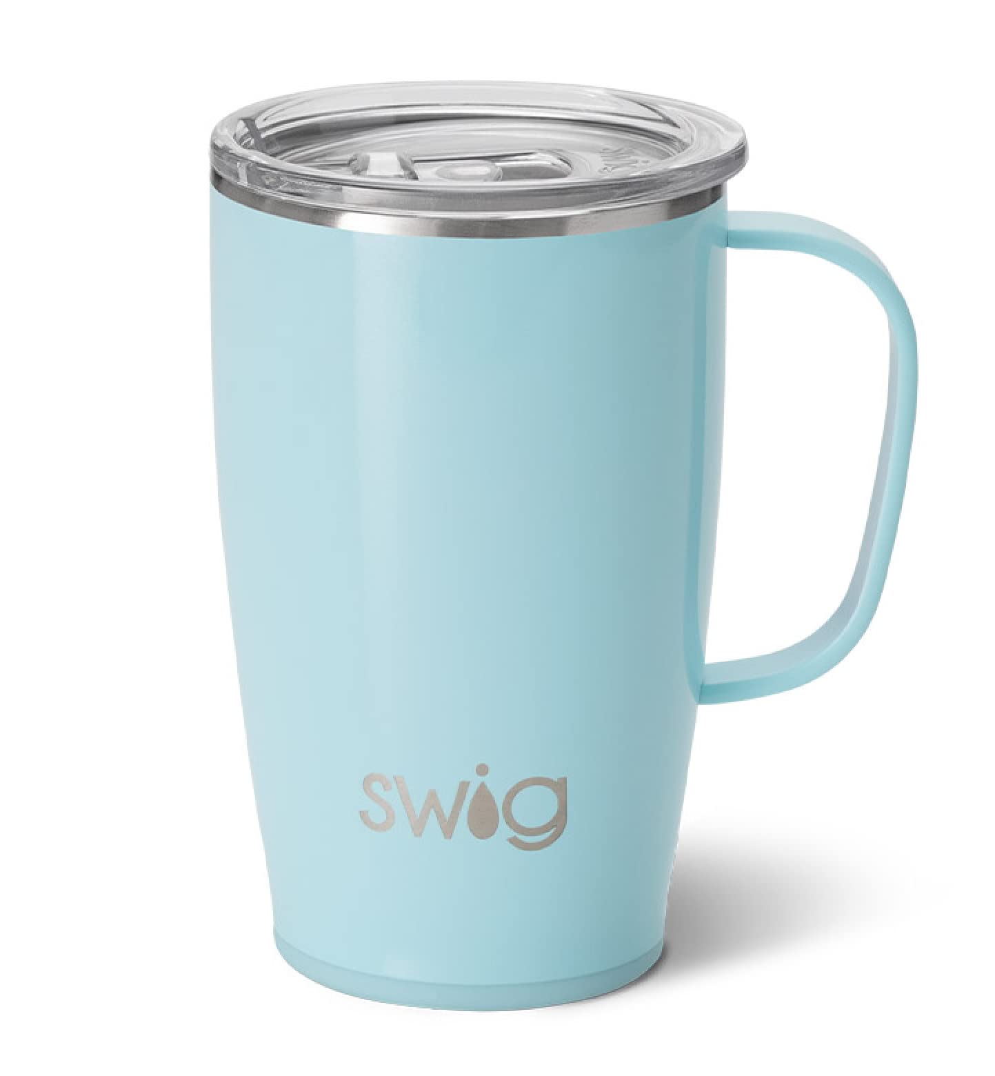 Swig 18oz Travel Mug, Insulated Tumbler with Handle and Lid, Cup Holder Friendly, Dishwasher Safe, Stainless Steel Insulated Coffee Mug with Lid and Handle (Aquamarine)