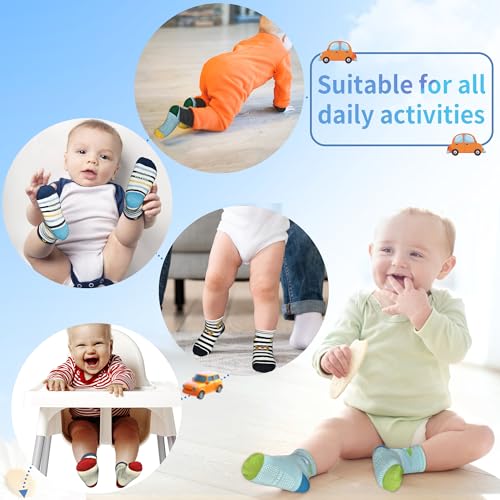 Image of Tphon 12 Pairs Toddler Non Skid Socks with Grips Anti Slip Bottom, Cotton Non Slip Ankle Crew Socks for Boys, Girls, Kids(1-7Years)