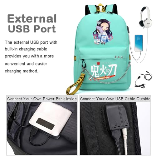 Image of ZJYJING Anime Backpack for School Laptop Backpack with USB Port, Casual Travel Casual Daypack for Teens Girls (Green-B)