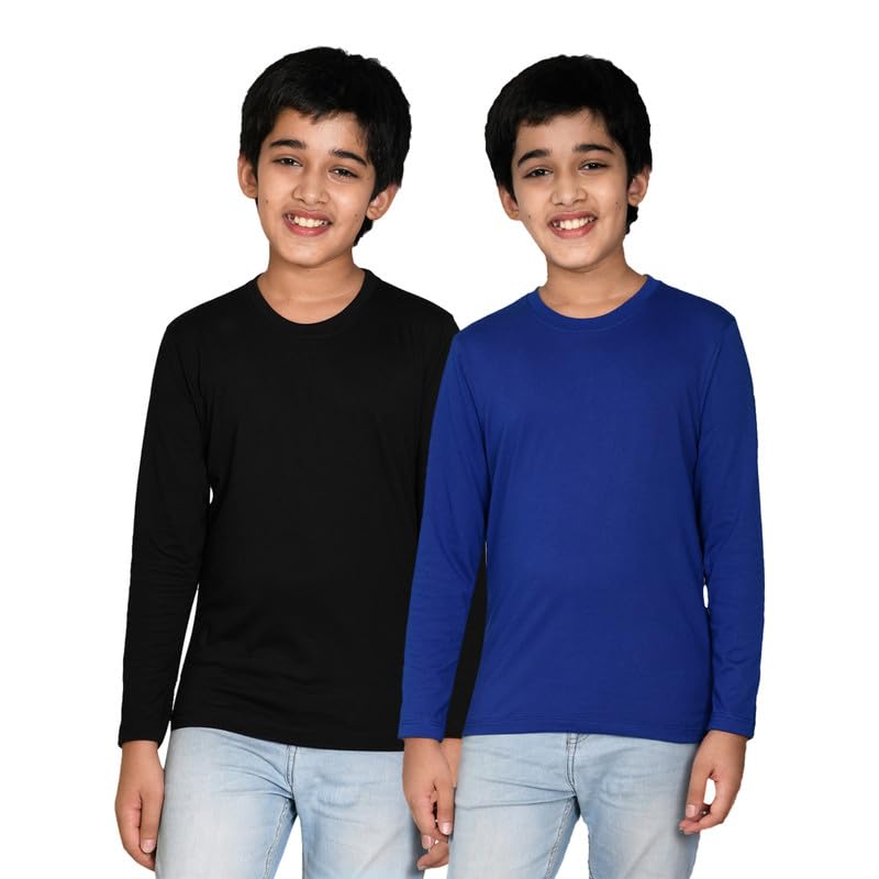 Image of Nusyl Boys Solid Cotton Blend Tshirts - Soft & Comfortable Full-Sleeves T-Shirts | Casual Wear for Kids & Teen Boys | Full Sleeves T-Shirts |- NUBCTSF001-PO2-1