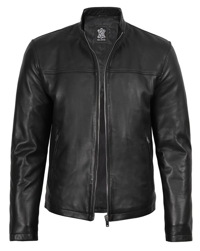 Image of Blingsoul Stylish Black & Brown Cafe Racer Leather Jacket For Men - Real Lambskin Leather Motorcycle Jacket Mens