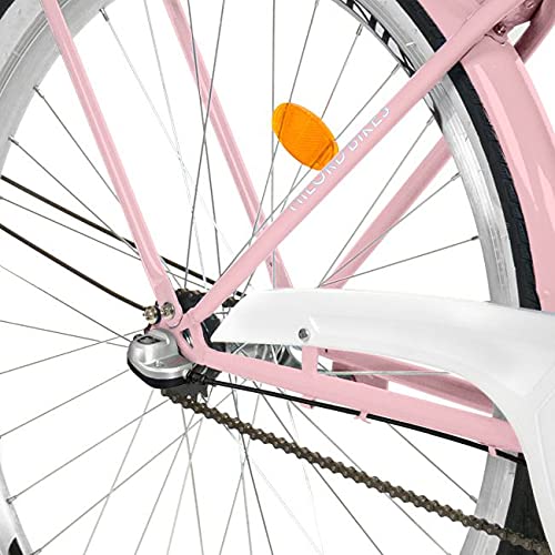 MILORD. 26 Zoll 3-Gang rosa Komfort Fahrrad mit Korb und Rückenträger, Hollandrad, Damenfahrrad, Citybike, Cityrad, Retro, Vintage Sport 