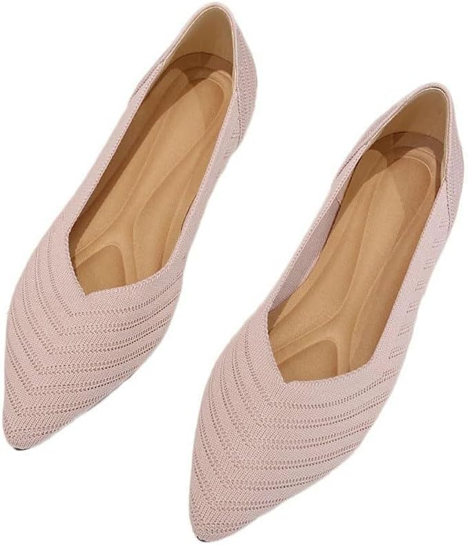 Women's Ballet Flats Slip On Knit Dress Shoes Pumps Shoes Lace Toe Ballet Flat Knitted Dress Shoes