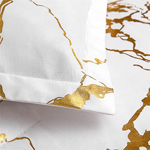 Holawakaka White Gold Metallic Marble Duvet Cover Set Queen Size Foil Print Glitter Bedding Set (White Queen, No Comforter) #TOP6