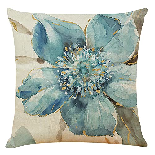 BCKAKQA Throw Pillow Covers Set of 4 Navy Blue Cushion Covers 45cm x 45cm with Floral and Birds Linen Square Decorative Throw Pillow Cases for Living Room Sofa Couch Bed Pillowcases 18 x 18 inch - Image 4
