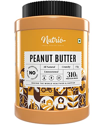 Image of Nutrio All Natural Raw Peanut Butter - 1Kg(Crunchy) - Unsweetened - 31% High Protein - No Added Sugar /Salt /Oils - No Cholesterol - Gluten Free - Vegan