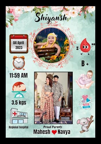 Image of Personalized Baby Birth Announcement Photo Frame, Marble Design with Birth Details and Parents Photo, A4 Size Black, 2 Photo(s), 10 X 13 Send photos WP -8905457154, Order id, Birth Memory Photo Frame (1, browan)