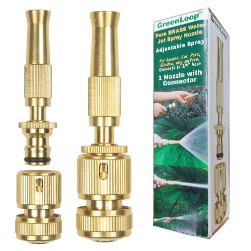 GreenLoop Pure BRASS Water Spray Nozzle, Adjustable Spray, Connects to Hose Pipe, For Garden-Car-Pets-Window-Plants-Washing, 
