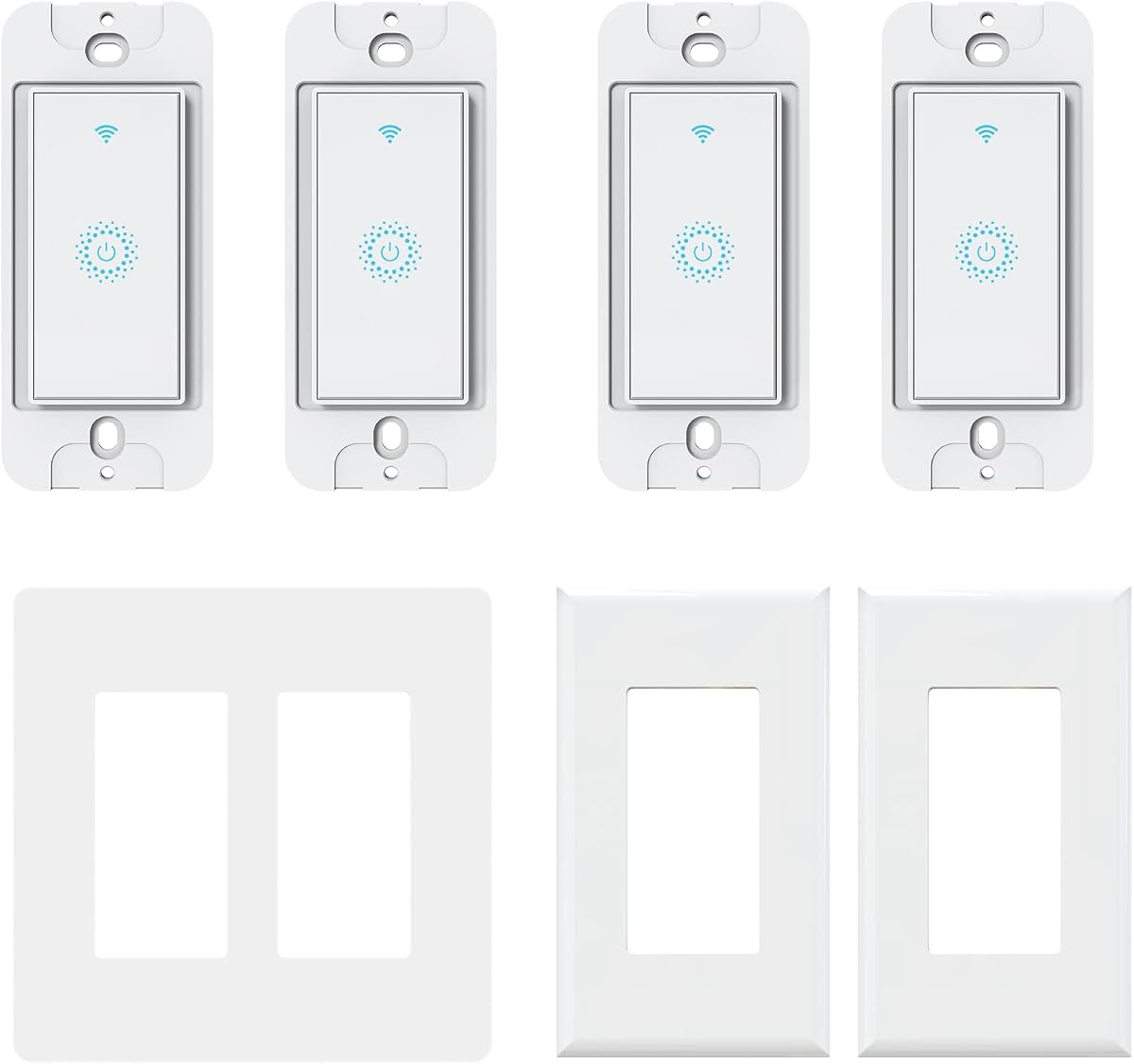 Smart Switch4 Pack, Double Smart Light Switch, Milfra in-Wall WiFi Smart Switch Compatible with Alexa and Google Home, No Hub Required, Neutral Wire Needed,2.4Ghz WiFi only. 4 Pack