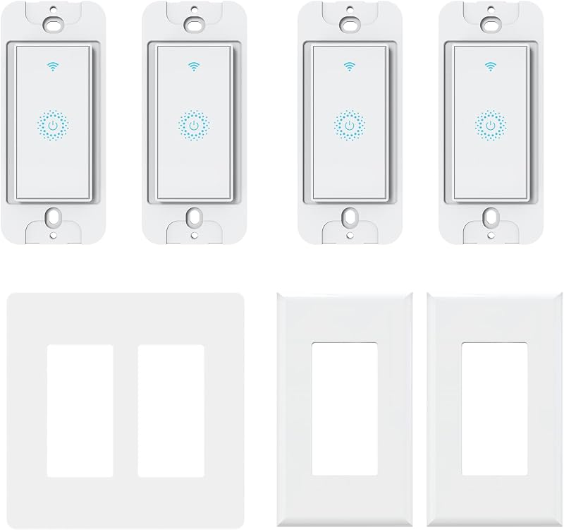 Smart Switch4 Pack, Double Smart Light Switch, Milfra in-Wall WiFi Smart Switch Compatible with Alexa and Google Home, No Hub Required, Neutral Wire Needed,2.4Ghz WiFi only. 4 Pack