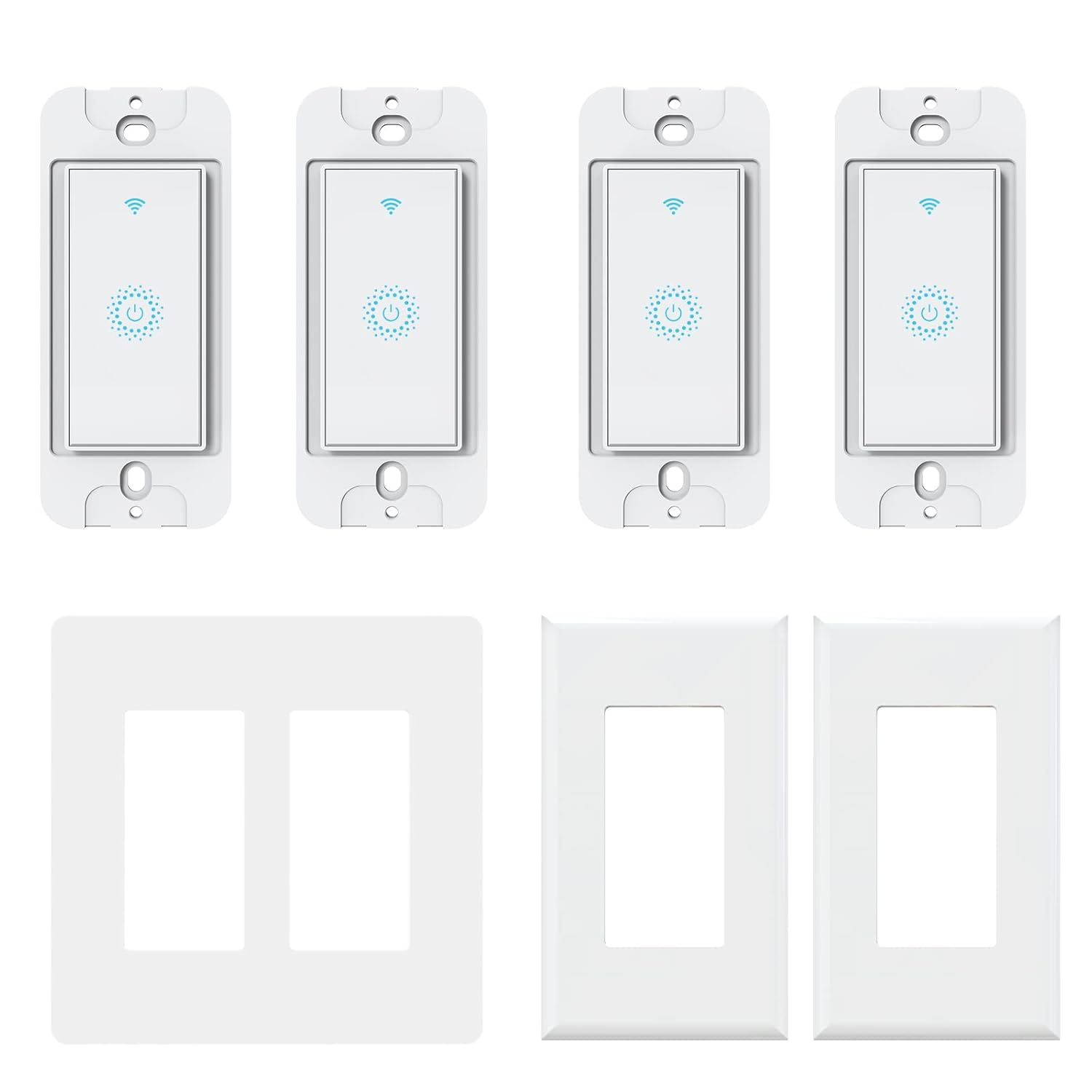Smart Switch4 Pack, Double Smart Light Switch, Milfra in-Wall WiFi Smart Switch Compatible with Alexa and Google Home, No Hub Required, Neutral Wire Needed,2.4Ghz WiFi only. 4 Pack