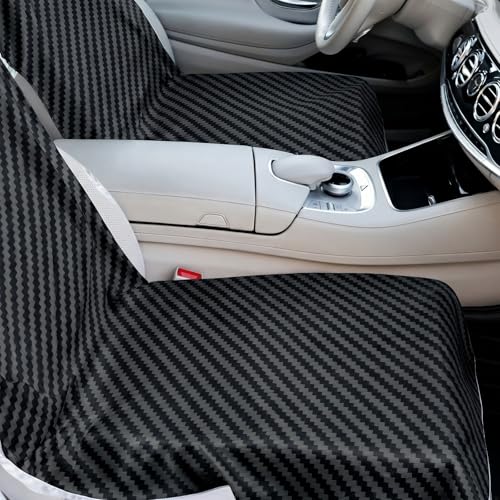 Image of 2 Pack Car Seat Towel Cover with Storage Bag, Carbon Fiber Textured | 63 x 32 in Car Towel Seat Cover Non Slip Waterproof, Gym Workout Swimming Running, Machine Washable Sweat Absorbent Protector