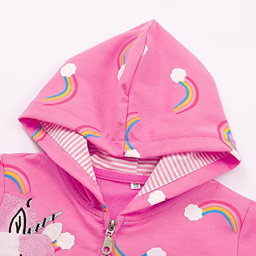 Popshion Baby Girls Unicorn Sweaters Zipper Rainbow Hooded Sweatshirt Toddler Coat Hoodies Outerwear Kids Winter Jacket 6T #TOP2