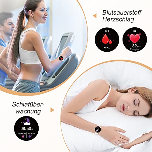 TUYOMA Smartwatch Damen, 1,3 Zoll Touchscreen Fitnessuhr Damen, IP68 Wasserdicht Sportuhr Schrittzähler mit Herzfrequenz, SpO2, Schlafmonitor, für iOS und Android - Image 3
