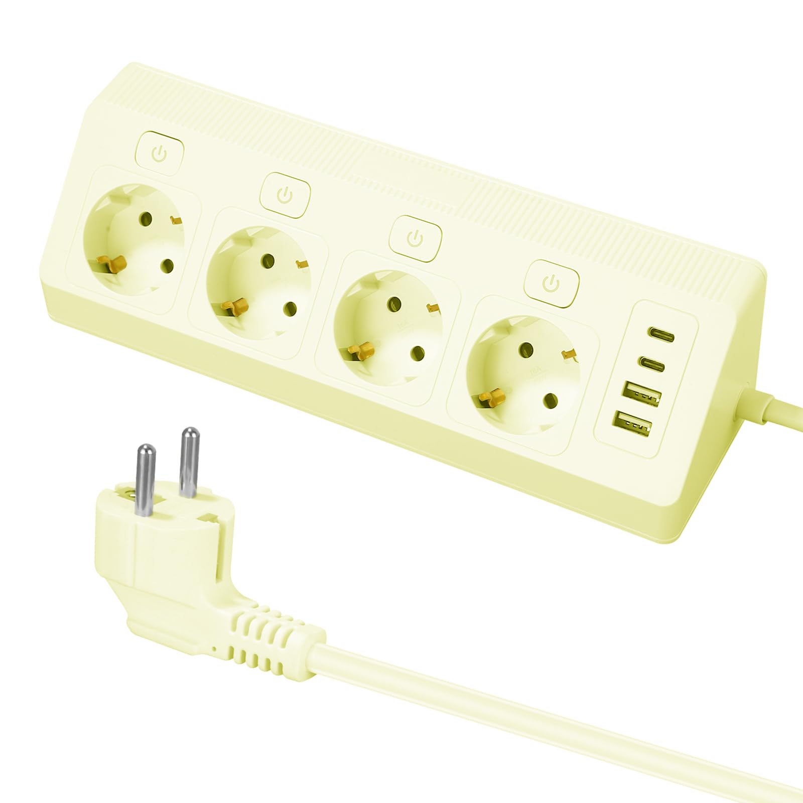 4 Fach Ecksteckdose Mehrfachsteckdose mit USB, Mehrfachsteckdose Steckerleiste mit 2 USB und 2 Type-C, 8 in 1 Überspannungsschutz mit 2M Kabel für Smartphones Tablets, Hause, Violett