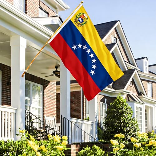 Image of AhfuLife Venezuela Flag 3x5 Ft, 8 Star Large Venezuelan Flags for Outside - Double Side with Brass Eyelets for Olympic Party Decorations Bar Garden Street Decoration Indoor Outdoor