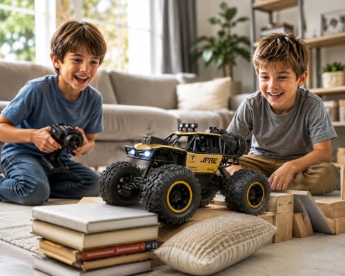 Image of RC Rock Crawler 4WD Remote Control Car for Kids, Rechargeable Off Road RC Car with 2.4GHz Remote Control, LED Lights, Shockproof Suspension, Oversized Anti-Slip Tires, Alloy Body Toy Vehicle
