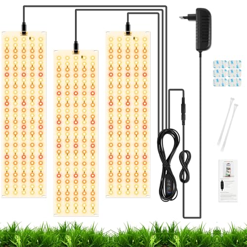 OFFCUP Grow Light, 3pcs Regulable Lampara de Cultivo LED con 270 LED, Lámpara para Plantas con Temporizador 3/6/12H 3 Modos de Luz 3000K/20W para Plantas de Invernadero Hidropónicos de Interior
