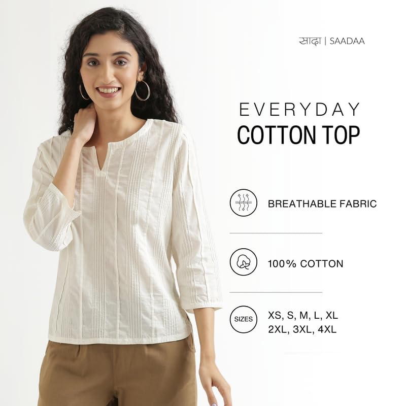 Image of SAADAA Everyday Cotton Top | Women's Regular Solid Color Top | Casual /Office Wear