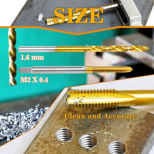 Image of M2x0.4 Tap and 1.6mm Drill Bit Kit, M2 HSS Metric Drill and Tap Set, Combination of Drill and Tap Kit for Metal