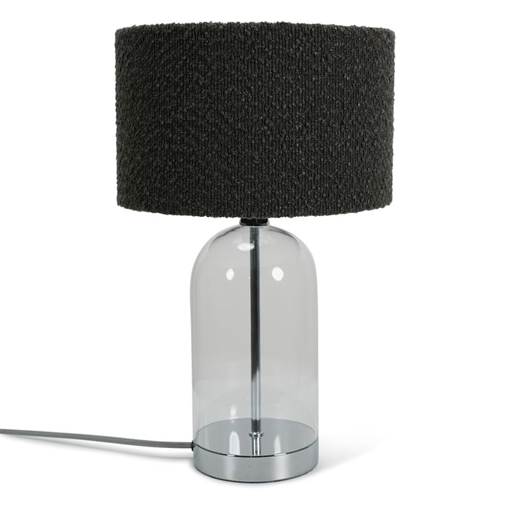 Valuelights Without Bulb | Glass And Silver Chrome Metal Bedside Table Lamp With A Charcoal Grey Boucle Lampshade | Home Décor, Bedside & Desk Lamp