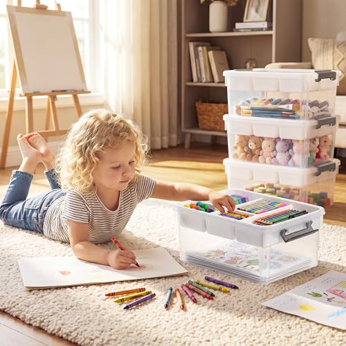 Image of Citylife 17QT 2Packs Clear Craft Organizers and Storage Box with Tray | Stackable Art Supply Organizer Storage Bins with Lids for Beads, Markers, Sewing, Tools, Playdoh, Coloring Books, Made in USA