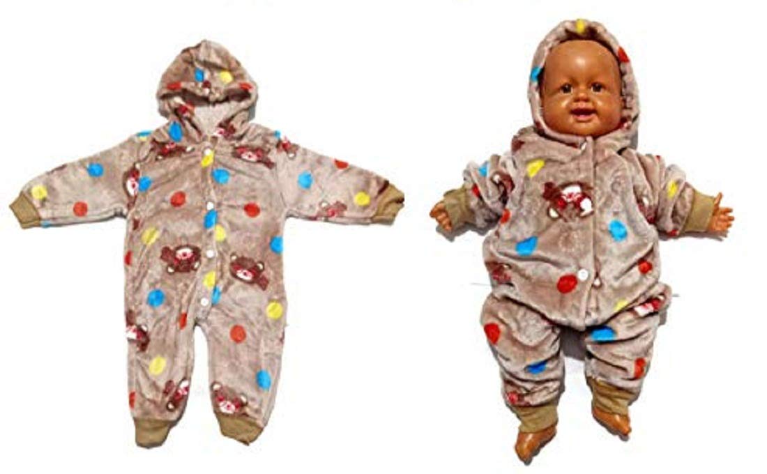Manasvini Baby Boy's and Baby Girl's Velvet Hooded Romper (Wheat, 0-6 Months)