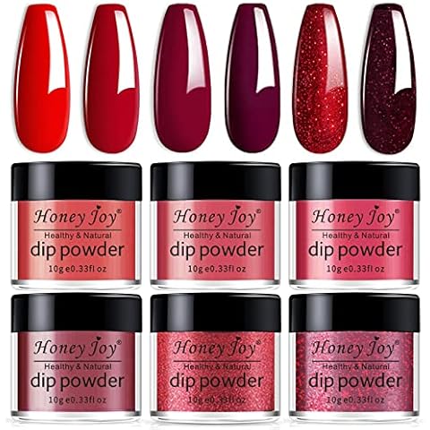 Honey Joy 6 BOX/SET Wine Red Dip Powder Glitter Dark Barn Red Fine Dipping Powder Colors No Need Lamp Cure,Like Gel Polish Effect,Even & Smooth Finishing (DP-L-6pcs-10g/box) Cover