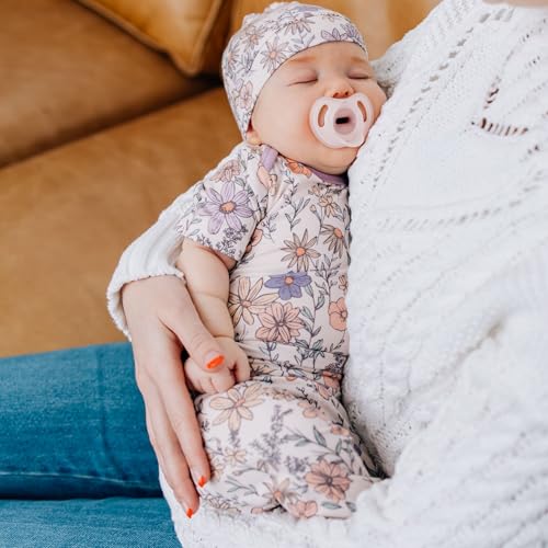 Copper Pearl, Baby Beanie Hat Top Knot Stretchy Soft Florals32