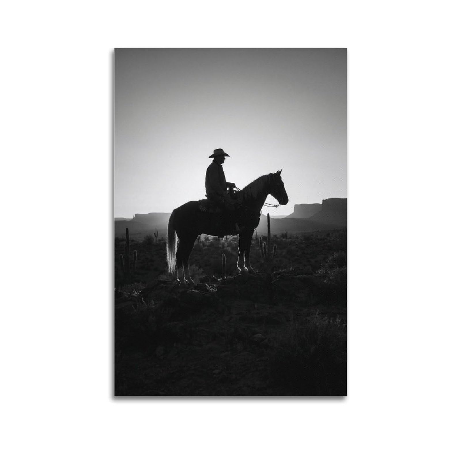 XKUGA Cowboy Silhouette Horseback Riding Poster Desert Sunset Modern Decorative Canvas Prints - Ideal Wall Art for Family, Man Cave, Game Room, Boys & Girls Bedroom 12x18inch(30x45cm)