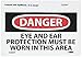 NMC D209AP OSHA Sign, Legend "DANGER - EYE AND EAR PROTECTION MUST BE WORN IN THIS AREA", 5" Length x 3" Height, Pressure Sensitive Vinyl, Black/Red on White (Pack of 5)